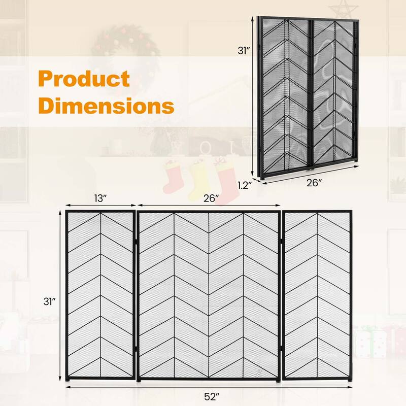 Costway 52 x 31 Inch Fireplace Screen 3-Panel Spark Guard with Chevron - See Details