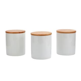 Set of 3 Bamboo & Ceramic Canister Set - White - Bed Bath & Beyond ...