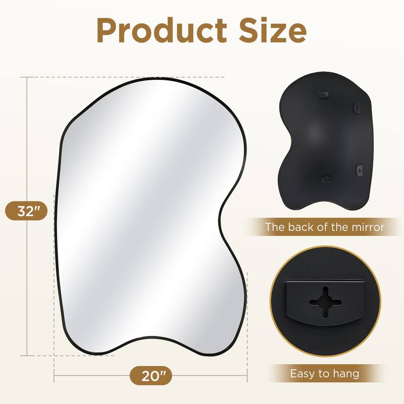 Irregular Aluminum Alloy Framed Asymmetrical Wall Mirror with Functional Charm