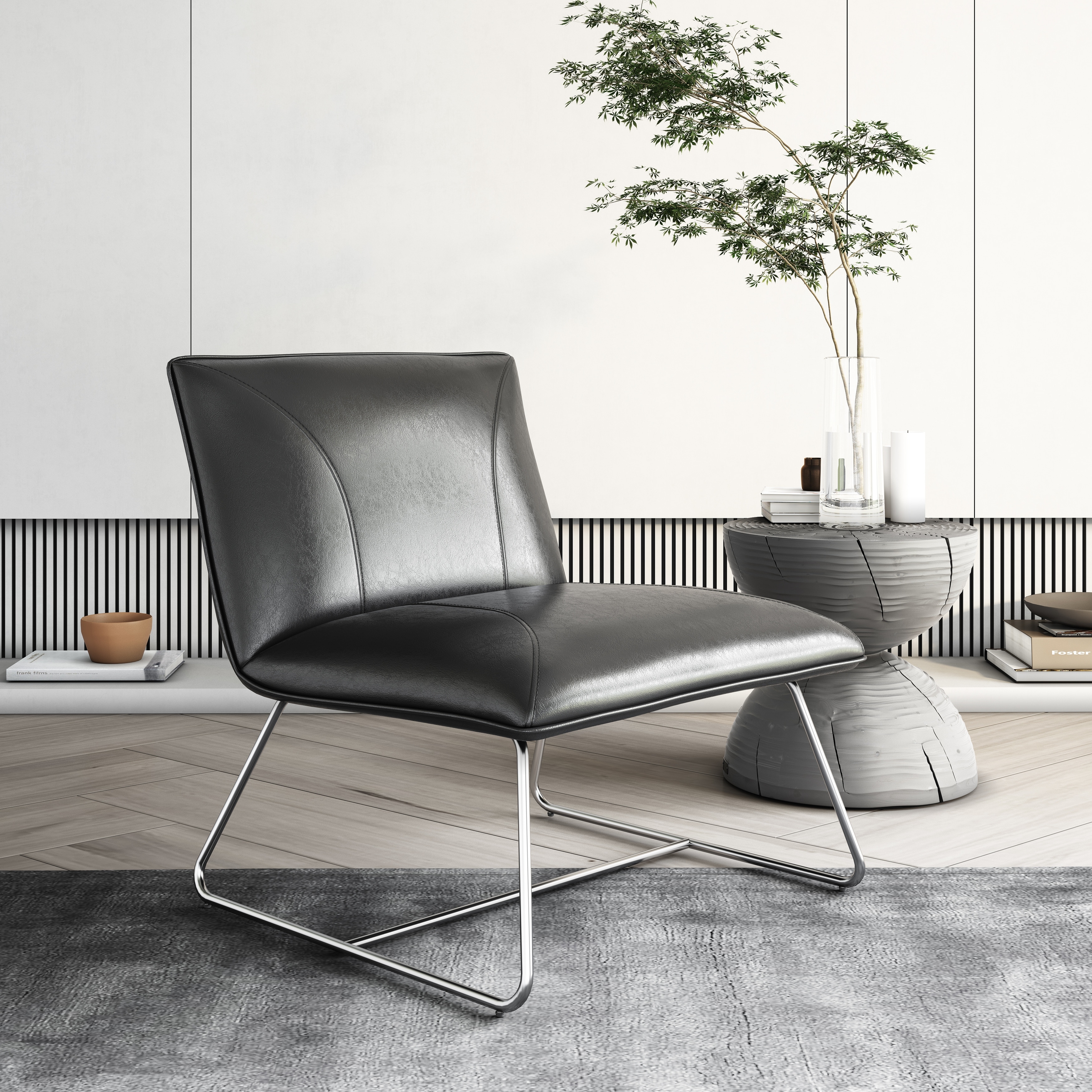 Corvus Soloway Oversize Bonded Leather Lounge Slipper Chair