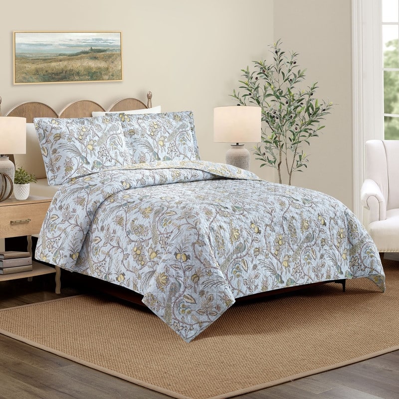Spartina 449 Sugar Mill Peacock 3-Piece Cotton Reversible Quilt Set