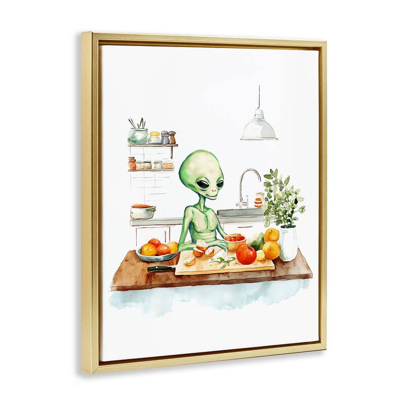 Stupell Alien Cooking in Kitchen Framed Floater Canvas Wall Art Design By Lil' Rue