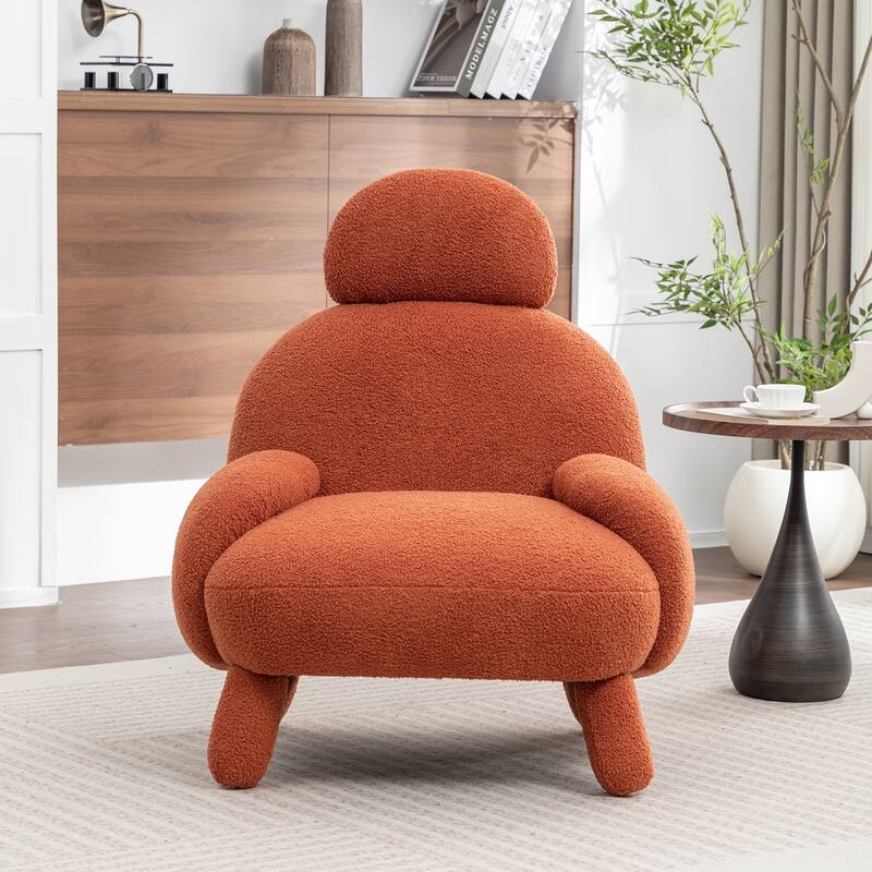 SEYNAR Modern Faux Sherpa Upolstered High Back Armless Accent Chair Set of 2 - Orange