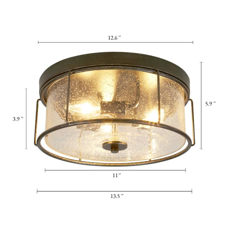 Modern Industrial Glass Flush Mount Drum Ceiling Light - D 13"* H 6"