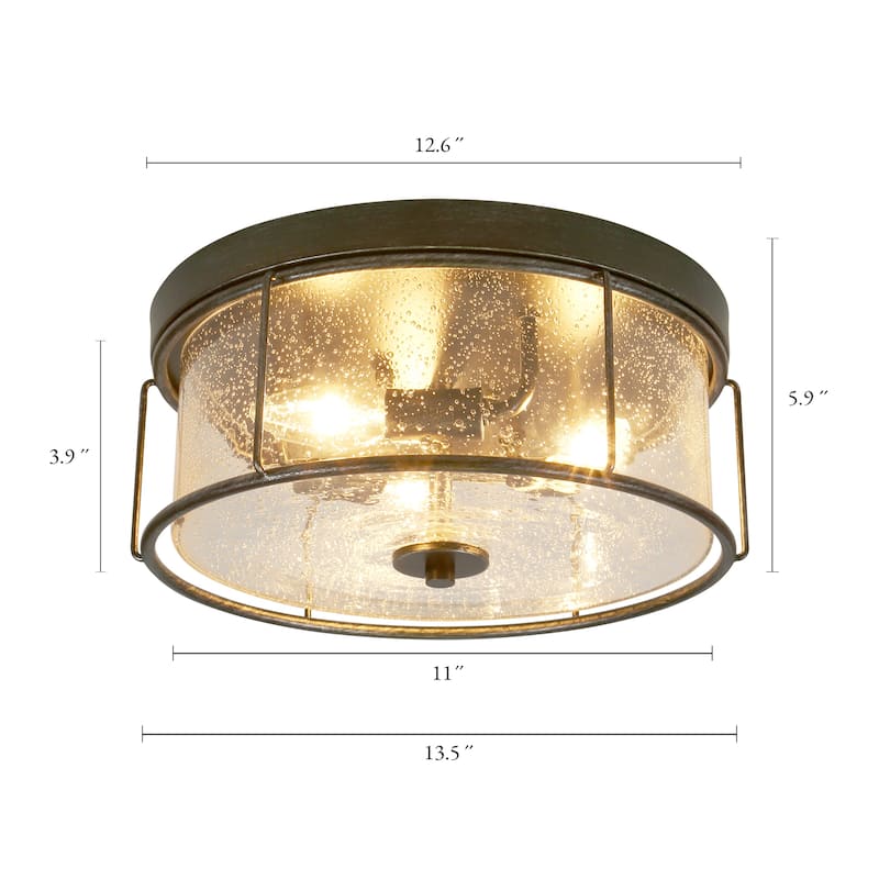 Clyno Modern Farmhouse Drum Glass Flush Mount Ceiling Light - W 12.6"x D 12.6"x H 5.9"