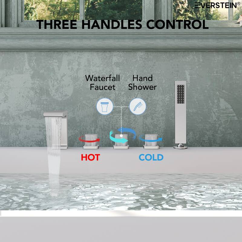 Roman Tub Faucet with Handheld Shower 3-Handle Deck Mount Bathtub Faucet Set