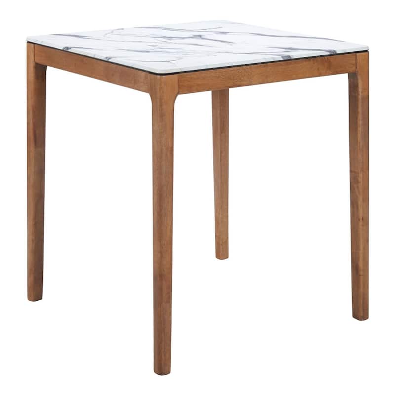 HomeRoots 32" White and Natural Faux Marble and Solid Wood Square Bar Table - 32.00 in. x 36.20 in. x 32.00 in.