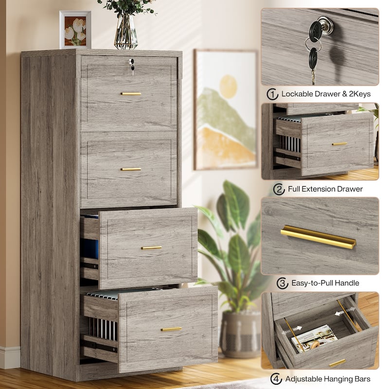Vertical File Cabinet with 4 Drawers, Lockable Filling Cabinet with Key for Home Office