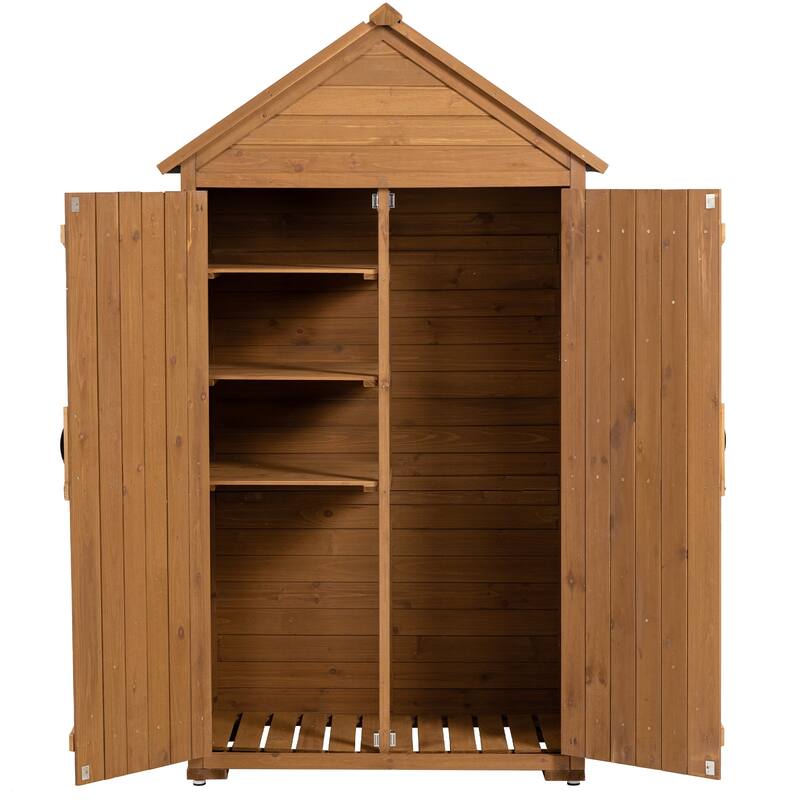 Outdoor Storage Cabinet with Removable Shelves, Wooden Closet Garden Tool Shed with Adjustable Feet, Waterproof Roof
