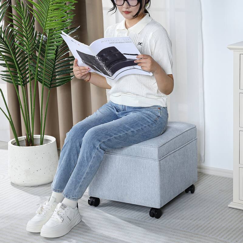 Adeco Square Storage Ottoman 17 inch Footstool