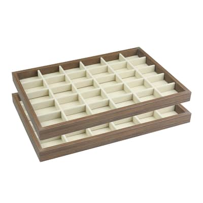Set of 2 Stackable Velvet Jewelry Organizer Trays with Removable Dividers for Drawers, Jewelry Organizer Drawer Display Case