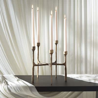 SAFAVIEH Home Quyn 10.8W x 10.8D x 12.2H-inch Brass Solid Metal Tapered Candle Centerpiece