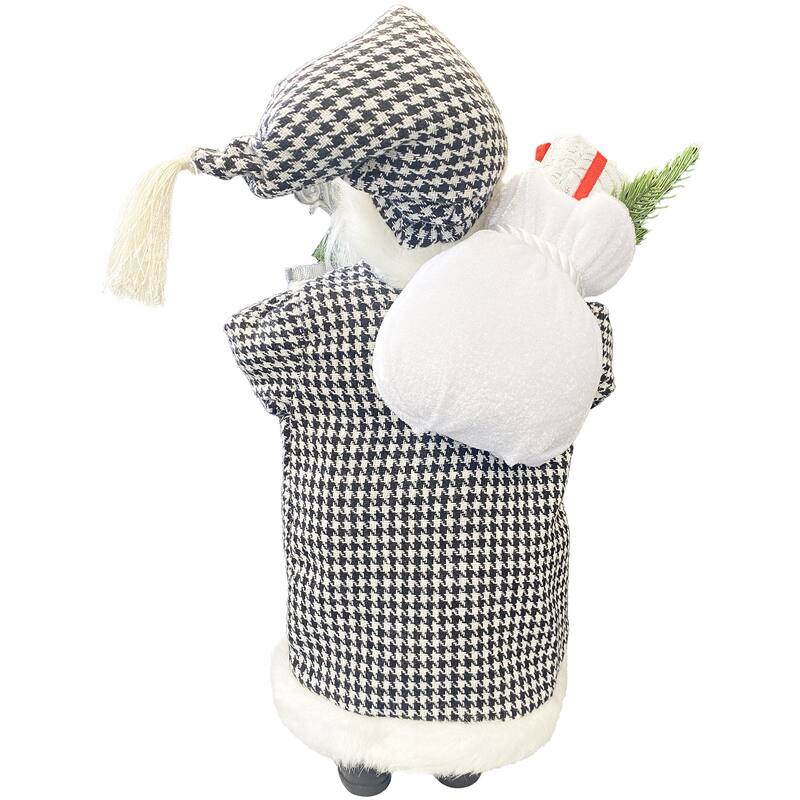 15" Houndstooth and Silver Santa