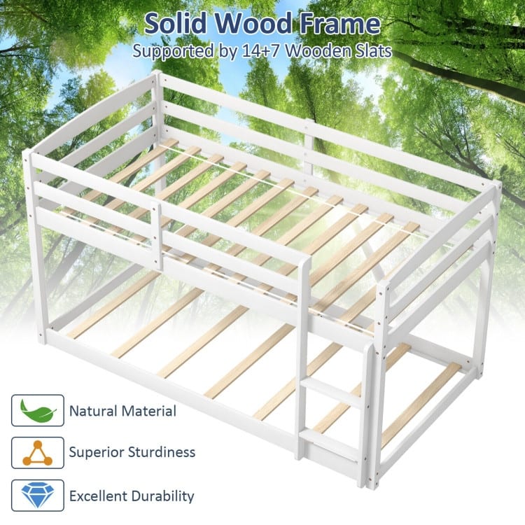 Modern Twin Size Bunk Bed with Ladder and Safety Guardrails
