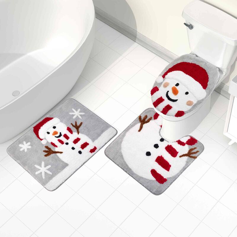 Avanti Linens Snowman Flake 3-Piece Contour Rug Set