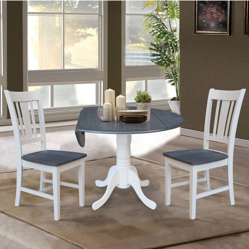 42" Solid Wood Dual Drop Leaf Table with 2 Dining Chairs - 3 Piece Set