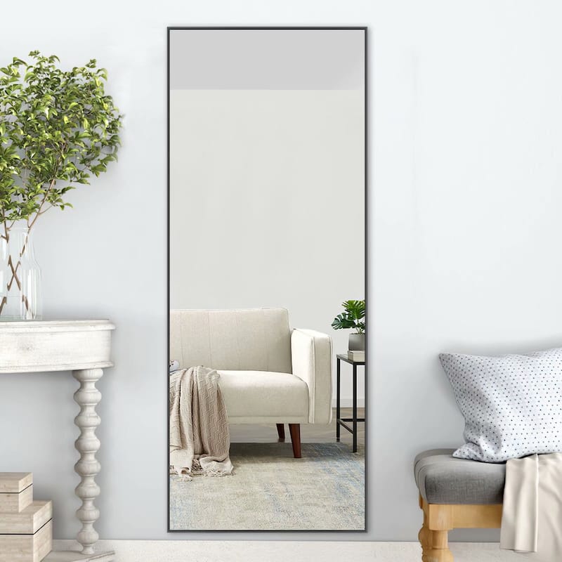 Modern Sleek Metal Frame Full-length Hanging or Leaning Wall Mirror