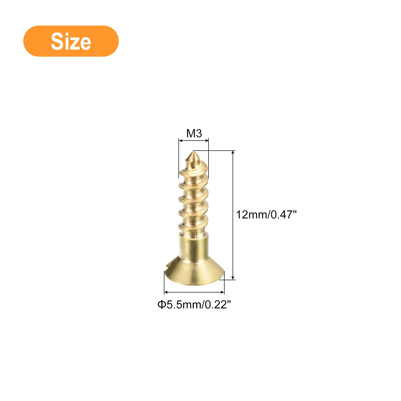 Brass Wood Screws, Slotted Drive Flat Head Self Tapping Screw Countersunk for Woodworking Furniture - Gold