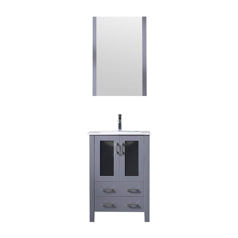 24-Inch Bathroom Vanity with Ceramic Top, Chrome Faucet, Mirror Included - Scratch & Stain Resistant - 24 in ,DARK GREY ,Wood ,White Ceramic Top - DARK GREY