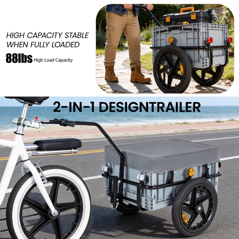 2-in-1 Bike Cargo Trailer with Foldable Storage Box, Bicycle Trailer Quick Release 16" Wheels, 70L Large Capacity