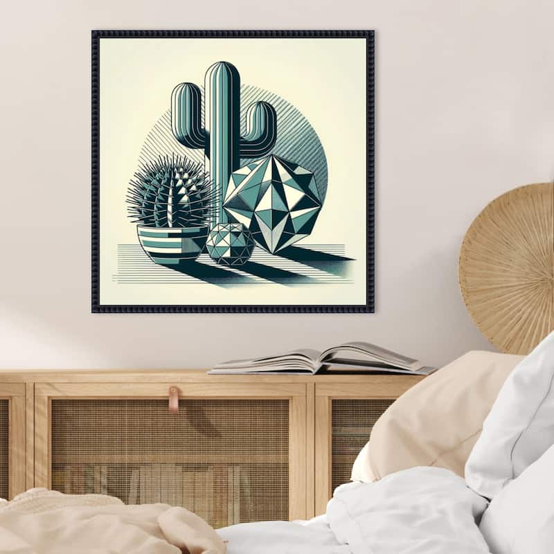 Succulents in Angled Vases by David Galan Framed Canvas Wall Art Print - Sylvie Beaded Black