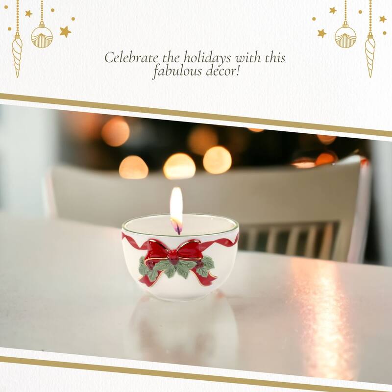 Spode Christmas Tree Ribbons Tea Light - 2.25" D x 3.75" H