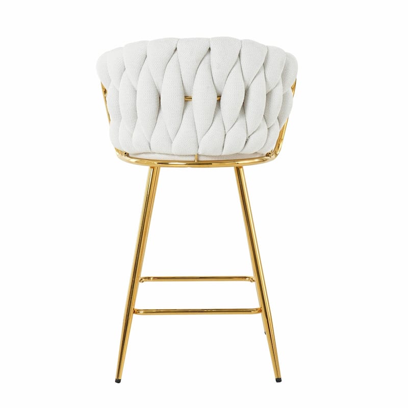 Contemporary Linen Bar Chair with Gold-Plated Legs (Set of 2)