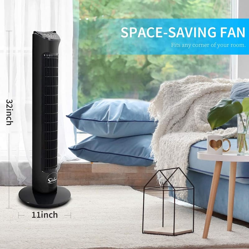Black Standalone 32 in. Floor Fan with Remote Control