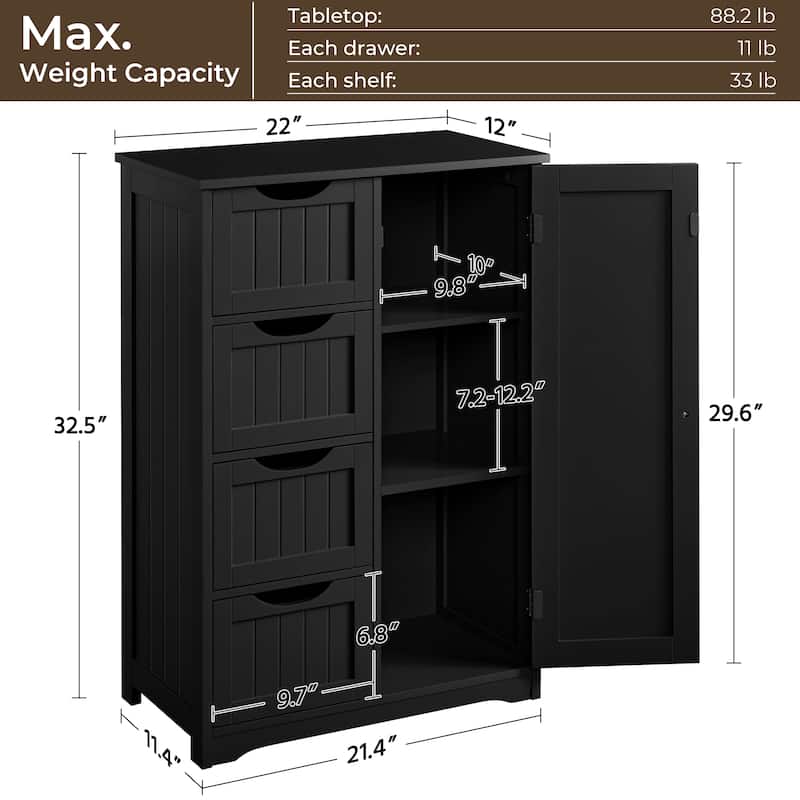 Yaheetech 4-Tier Wooden Bathroom Floor Cabinet for Bathroom Kitchen Bathroom, Livingroom