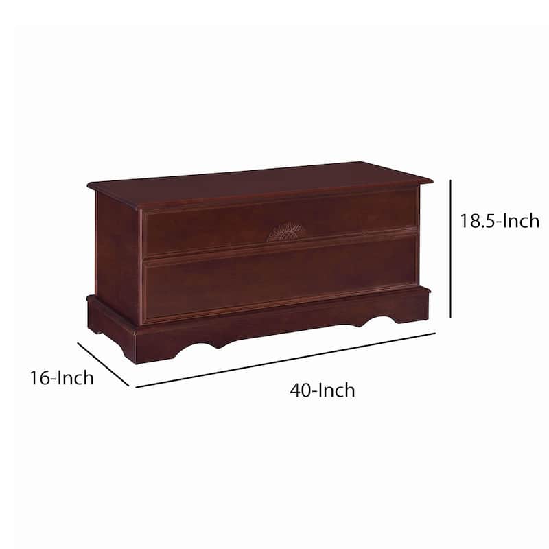 Traditional Style Lift Top Wooden Chest with Carved Details, Dark Brown