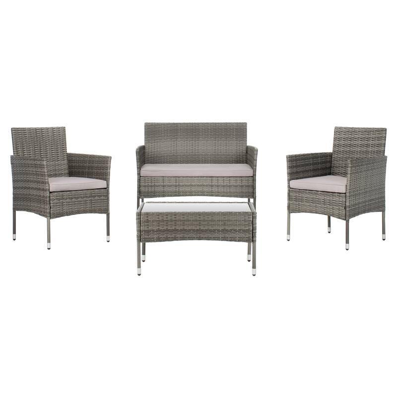 SAFAVIEH Outdoor Amiyah 4-Piece Conversation Patio Set - 24Wx16Dx15H