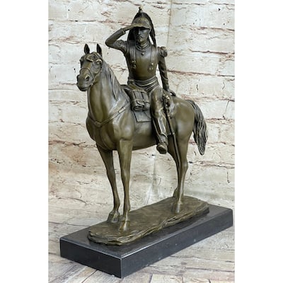 19Th Century Cavalry Soldier Warrior On Horseback Bronze Statue Sculpture Figure 15 Inchesx 12 Inches