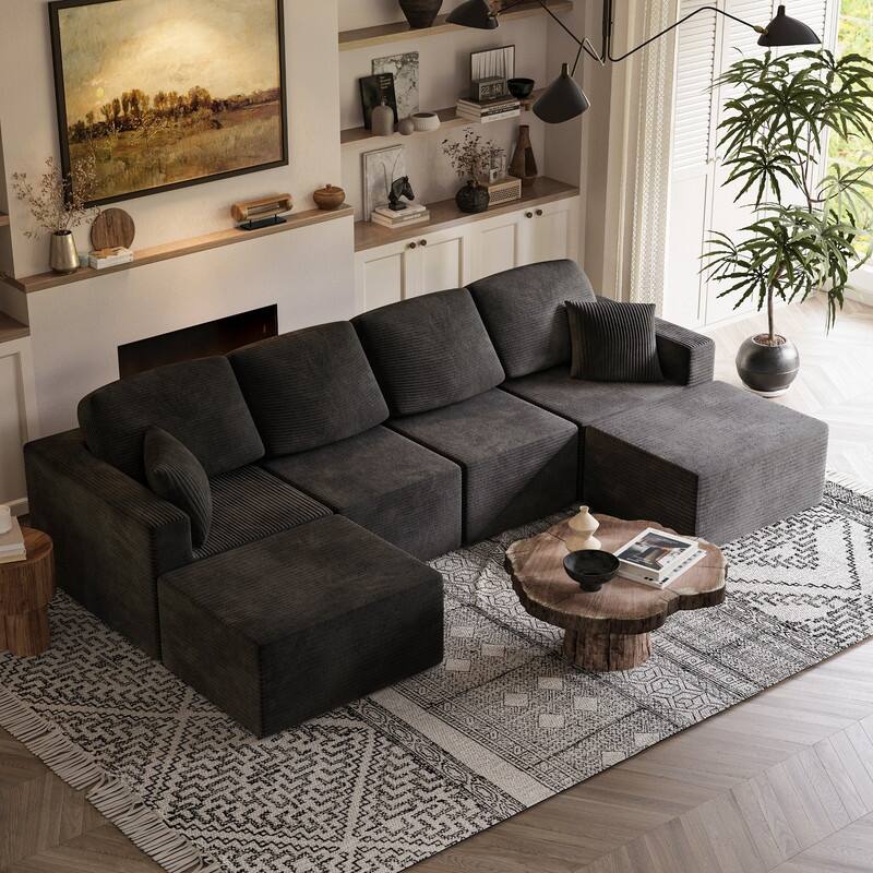 126" Modular Sectional Sofa, U Shaped Cloud Couches for Living Room, Upholstered Boneless Couch with Ottoman