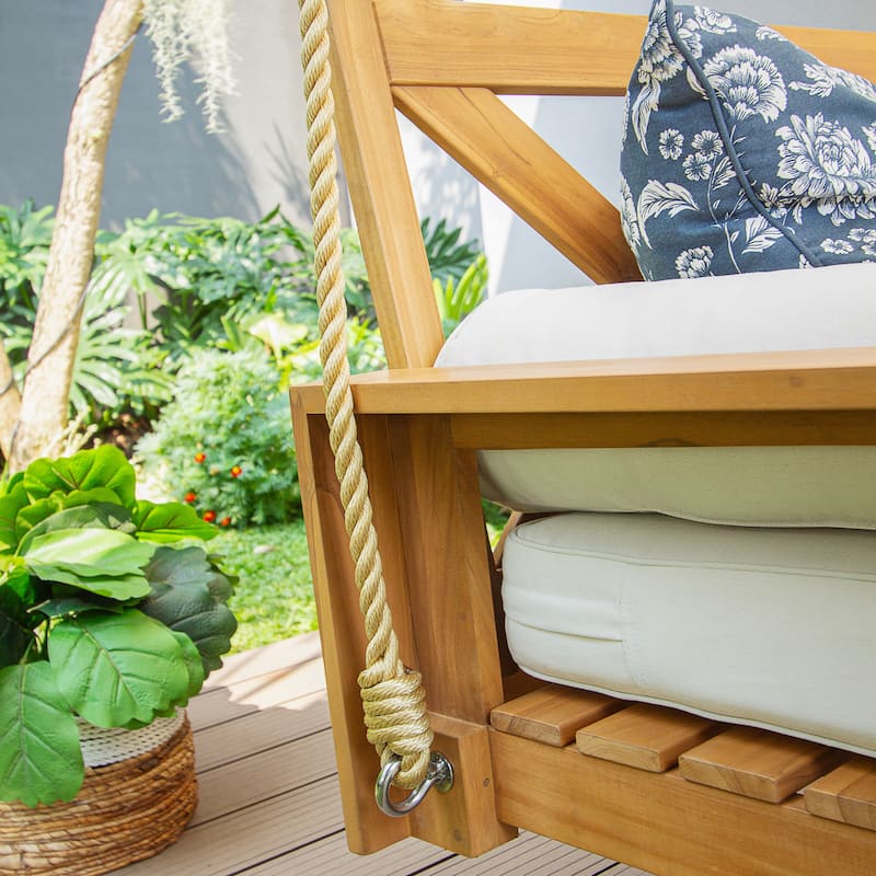 Cambridge Casual Logan Teak Outdoor Porch Swing Daybed with Cushion