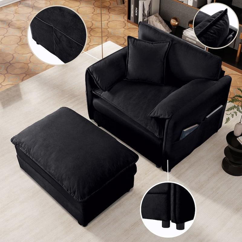 Oversized Accent Chair Set of 2, Single Sofa Chair with Dual-Layer Cushions, Armchair Reading Chairs with Storage Pockets