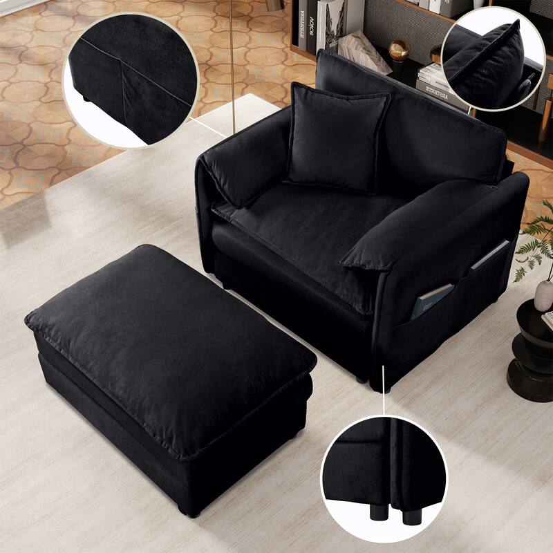 Oversized Chenille Single Sofa Chair, Upholstered Armchair Deep Seat Accent Chair Modular Couch, Lounge Chair & Ottoman Set