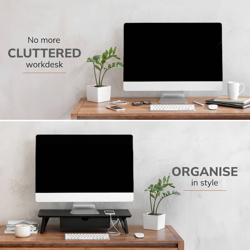 Jani Wood Monitor Stand Riser Desk - Ergonomic Design Stand, Desktop Organizer Table for Home, Office Workspace, Gaming Desk
