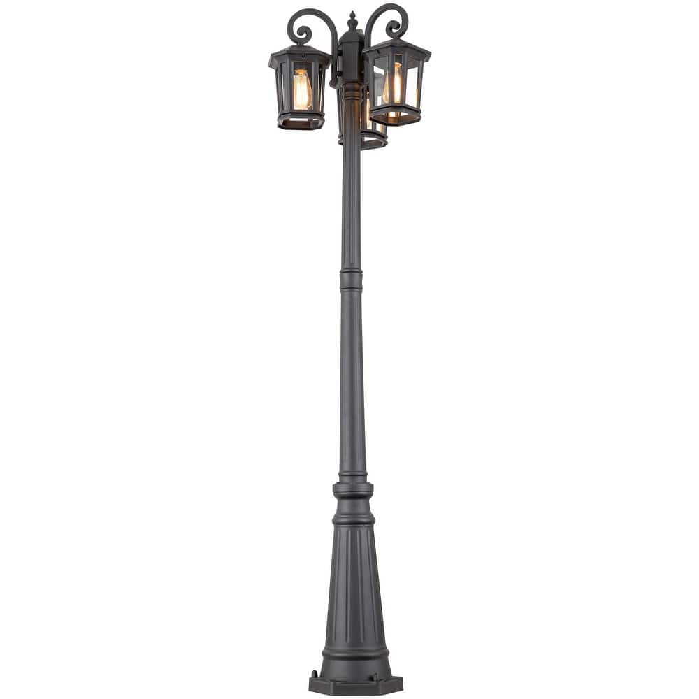 C Cattleya 76" 3-Head Black Outdoor Post Light with Clear Tempered Glass