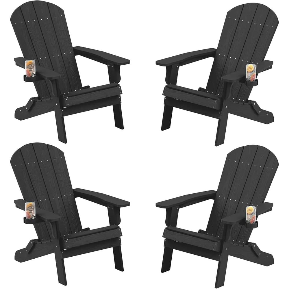 WINSOON All Weather HIPS Oversized Folding Adirondack Chair with Cup Holder
