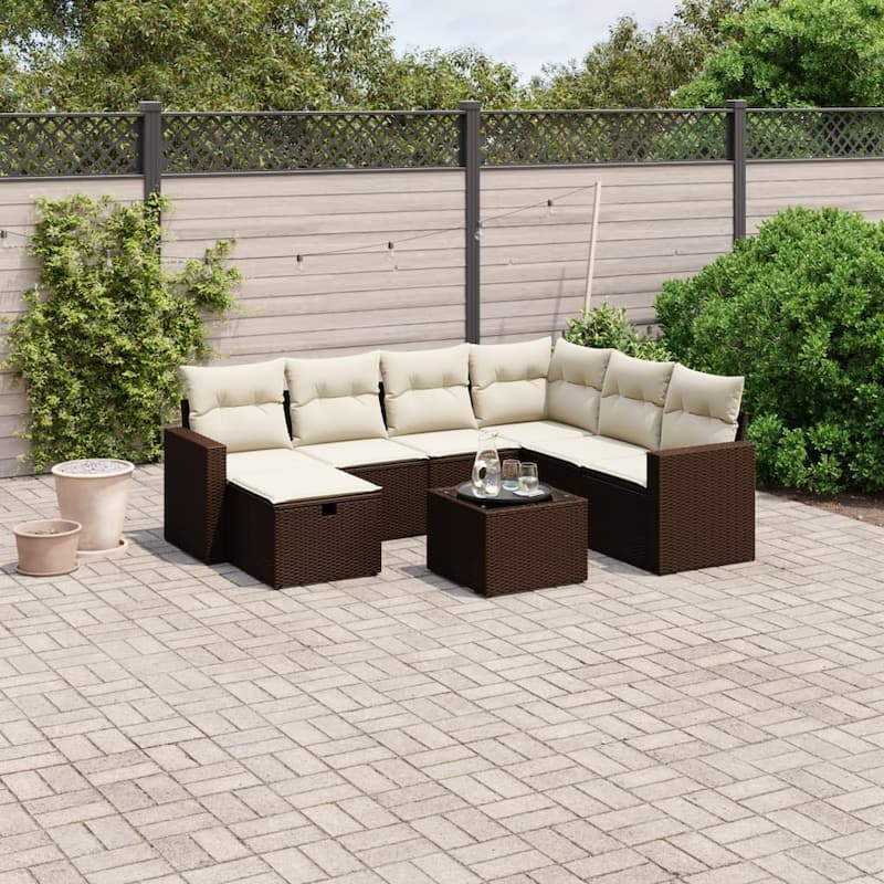 vidaXL Garden Sofa Set - Brown and cream Large With table