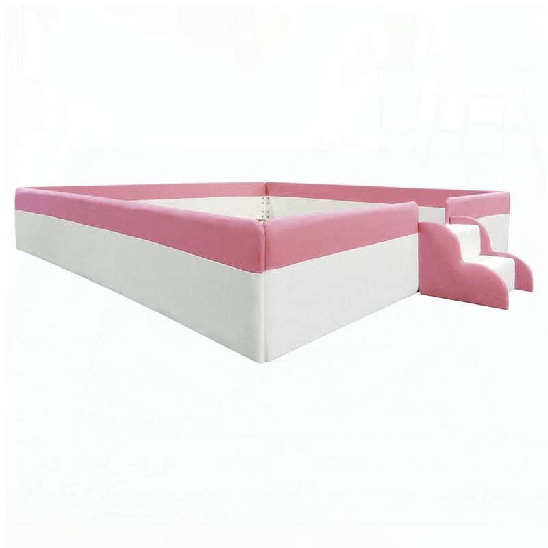 Upholstered Daybed Frame with Fence and Stairs