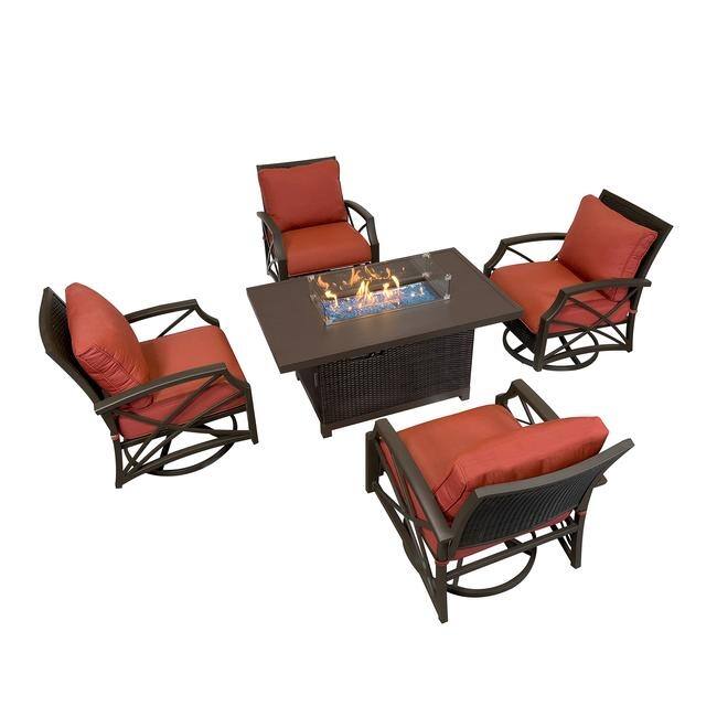 Kinger Home Novi Rattan 5-Piece Outdoor Patio Furniture Set - 52-Inch - Brown/Red