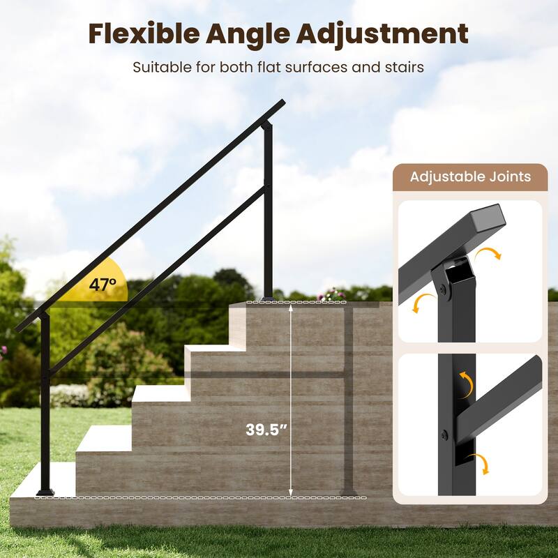 Gymax Metal Handrail 0-5 Steps w/Flexible Angle Adjustment