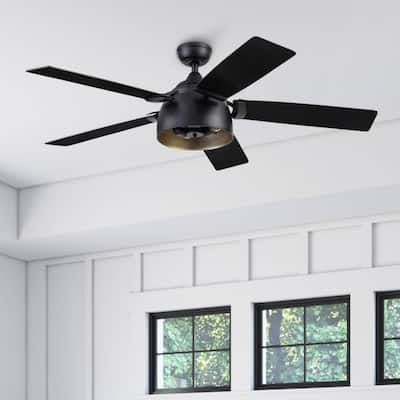 52" Prominence Home Octavia Matte Black Industrial Style LED Ceiling Fan with Light, Remote Control