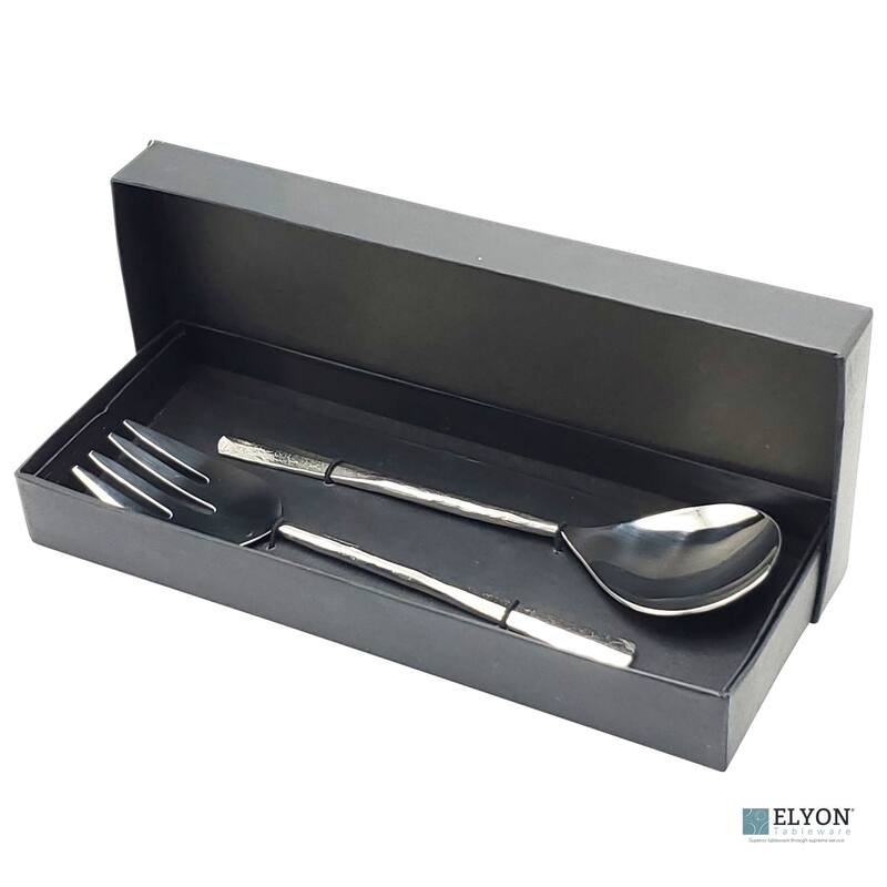 Elyon Seldon Reflective Silver Salad Serving Set Indian Artisan-Made Hostess Set Hand-Forged Stainless Steel 2 Pieces