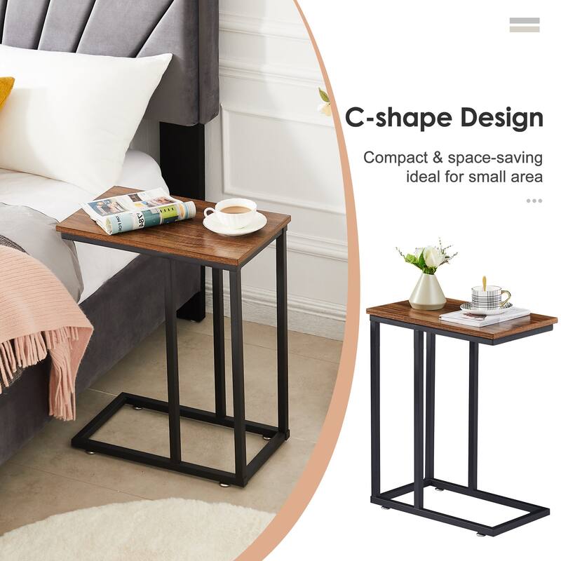 Javlergo Set of 2 C-Shaped Sofa Side Table, Small End Table for Living Room, Narrow Bedside/TV Tray Table