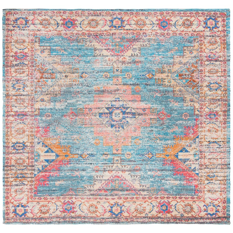 SAFAVIEH Handmade Saffron Bria Modern Tribal Cotton Rug - 6' Square - Rust/Blue