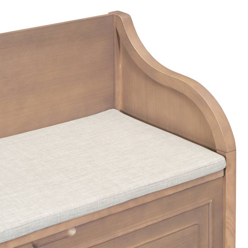41.9" Rustic Style Solid wood Entryway Multifunctional Storage Bench with Safety Hinge