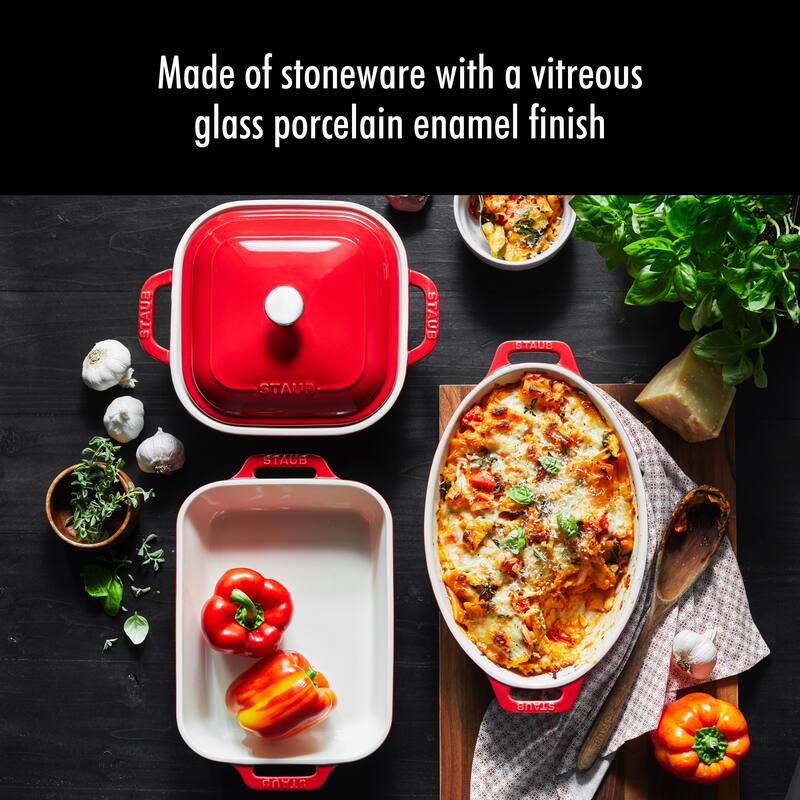 Staub Ceramic 4-pc Baking Pans Set, Casserole Dish with Lid, Brownie Pan