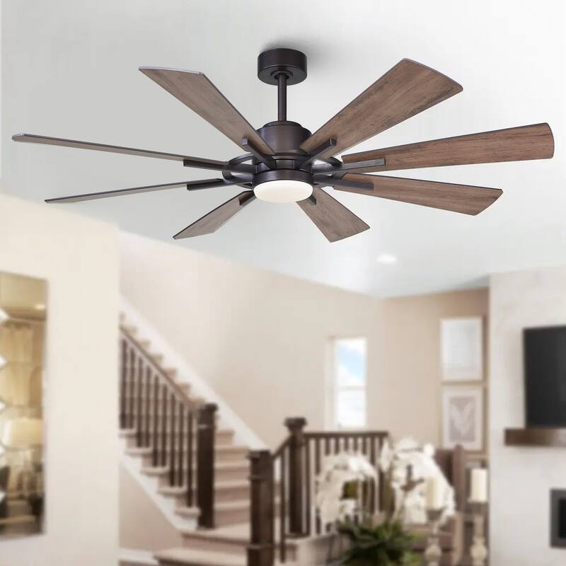 Parrot Uncle 60" Farmhouse Integrated LED Windmill Ceiling Fan with Light and Remote